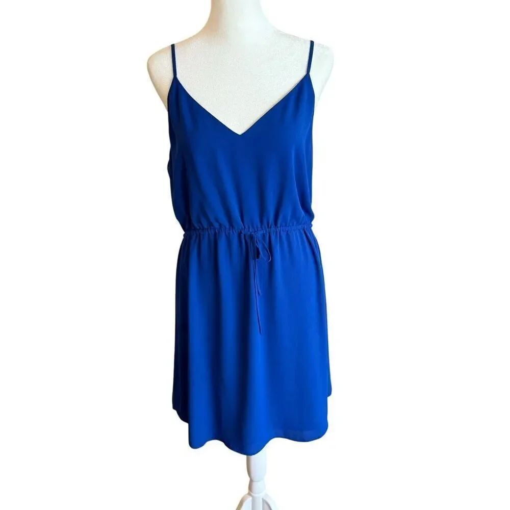 Babaton Aritzia blue tie waist dress size medium